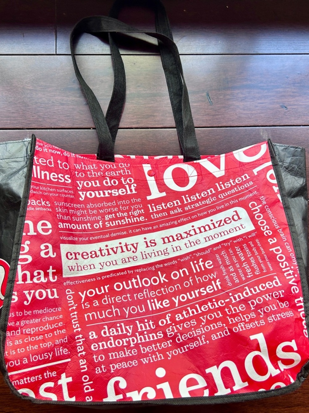 lululemon athletica Red Text-Print Tote with Black Handles